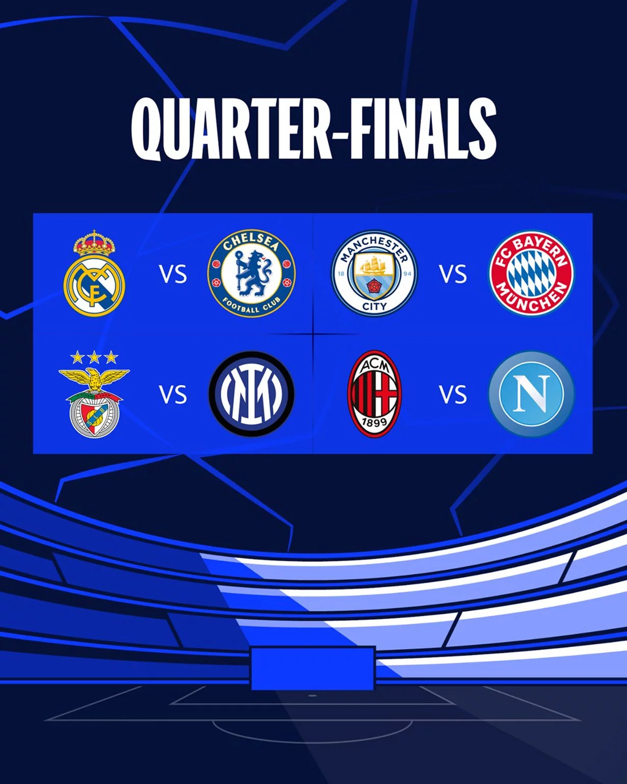 Veja as datas dos jogos das quartas de final da Champions League